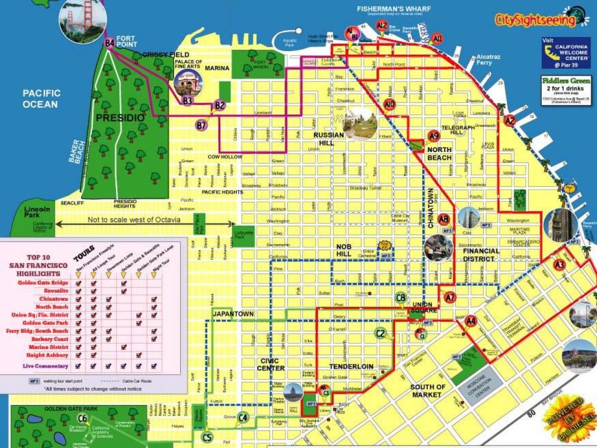 خريطة المدينة السياحية سان فرانسيسكو الطريق