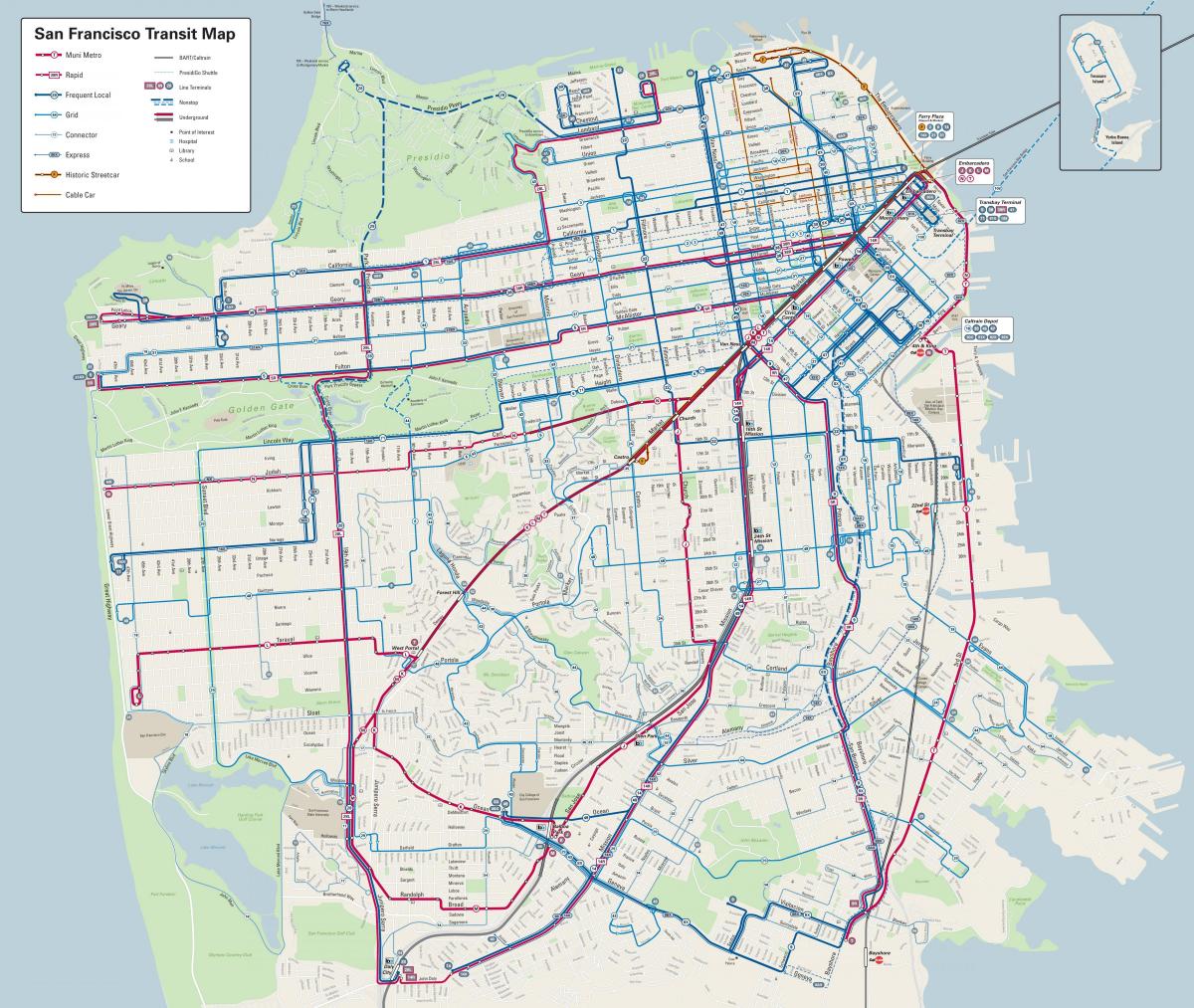 سان فرانسيسكو خطوط الحافلات خريطة