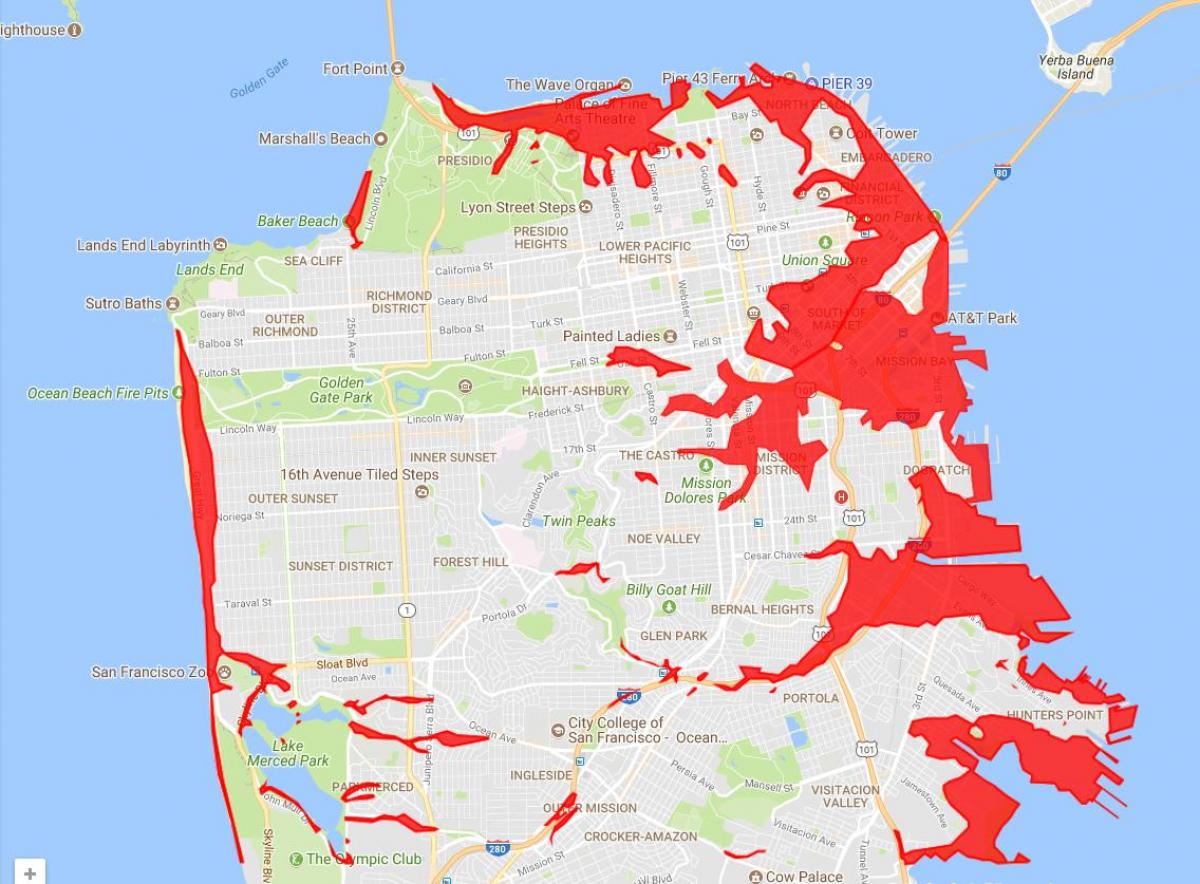 سان فرانسيسكو المناطق لتجنب خريطة