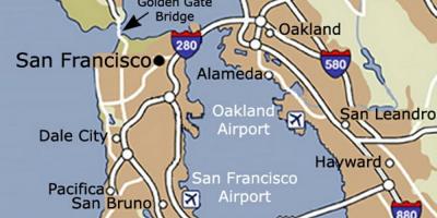 خريطة مطار سان فرانسيسكو والمنطقة المحيطة بها