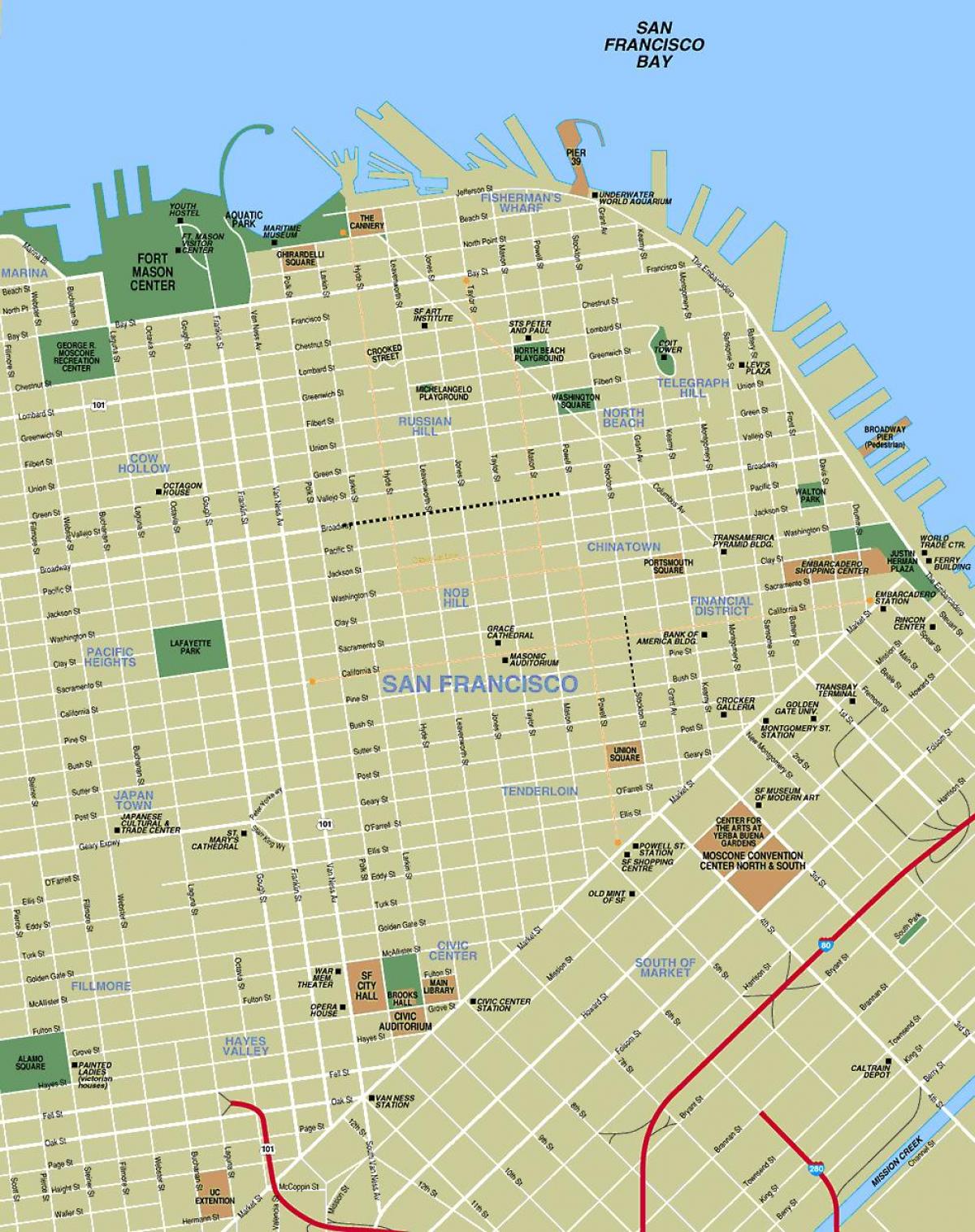 خريطة مناطق الجذب في سان فرانسيسكو