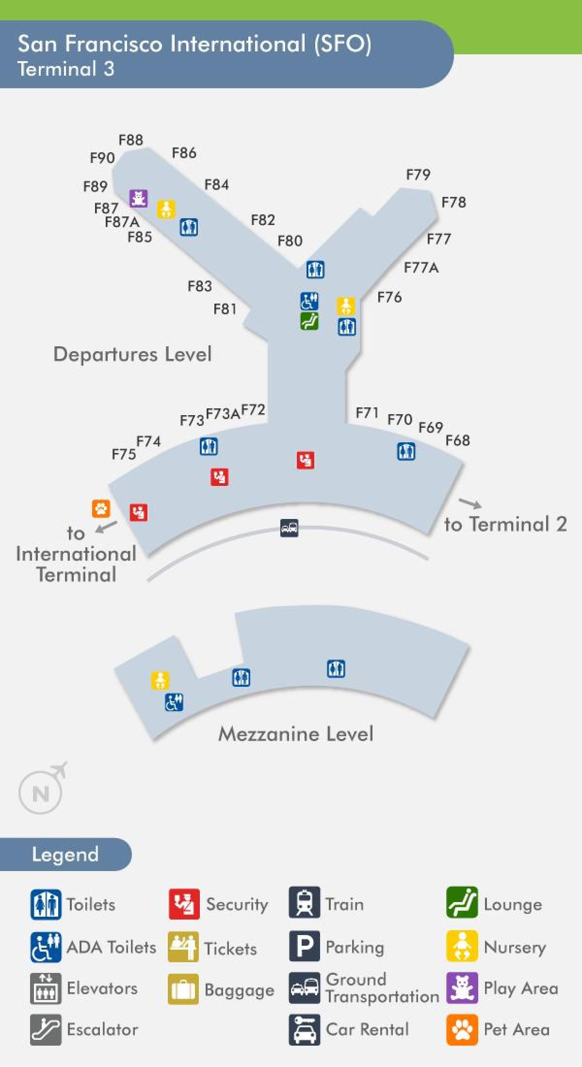SFO مطار خريطة terminal 3
