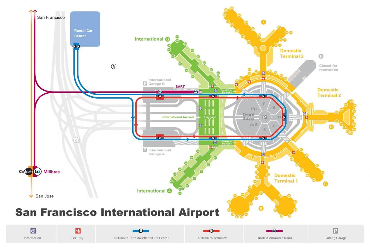 مطار سان فرانسيسكو تأجير السيارات خريطة