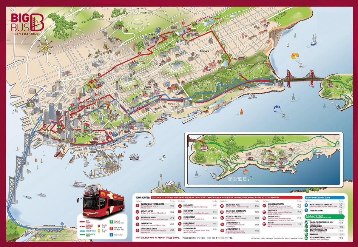 الحافلات الكبيرة الخريطة سان فرانسيسكو