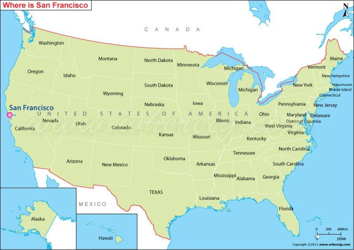 خريطة مدينة سان فرانسيسكو في ولاية كاليفورنيا الولايات المتحدة الأمريكية