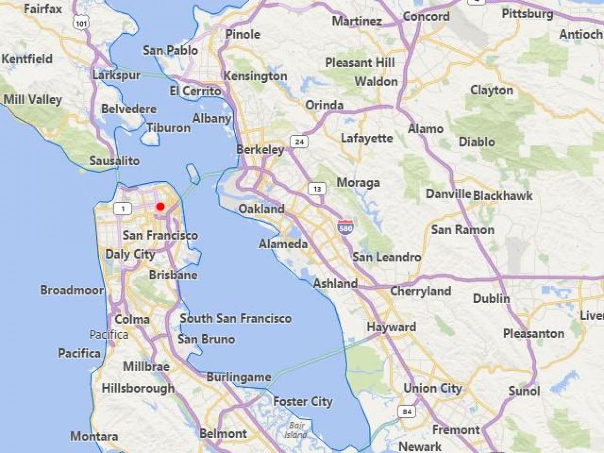 خريطة مدن ولاية كاليفورنيا بالقرب من سان فرانسيسكو
