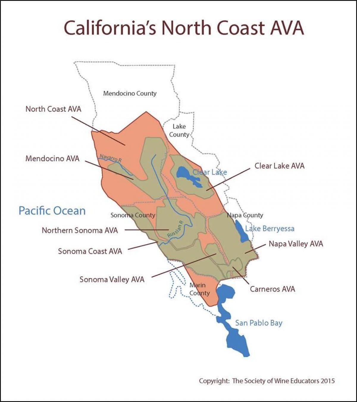 خريطة ساحل كاليفورنيا شمال سان فرانسيسكو