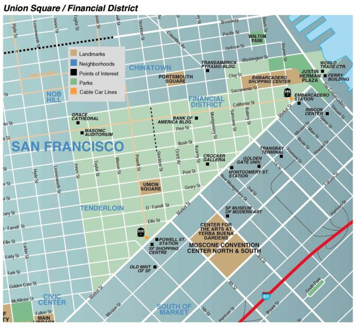 خريطة منطقة ميدان الاتحاد في سان فرانسيسكو