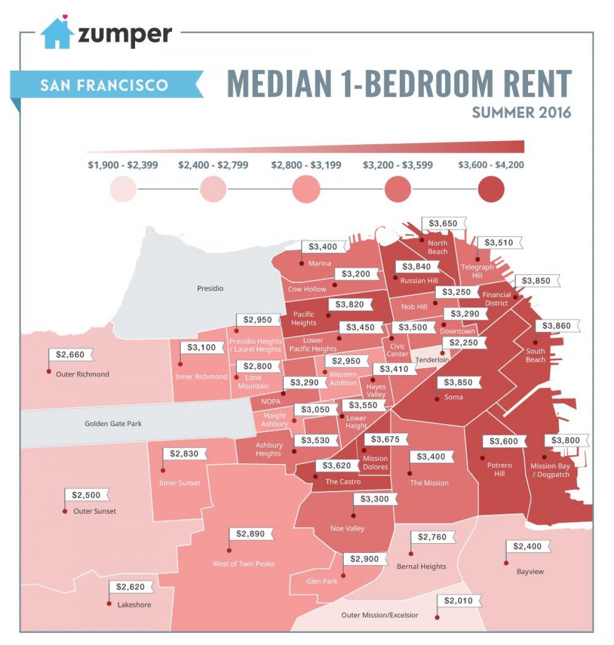 سان فرانسيسكو أسعار الإيجار خريطة