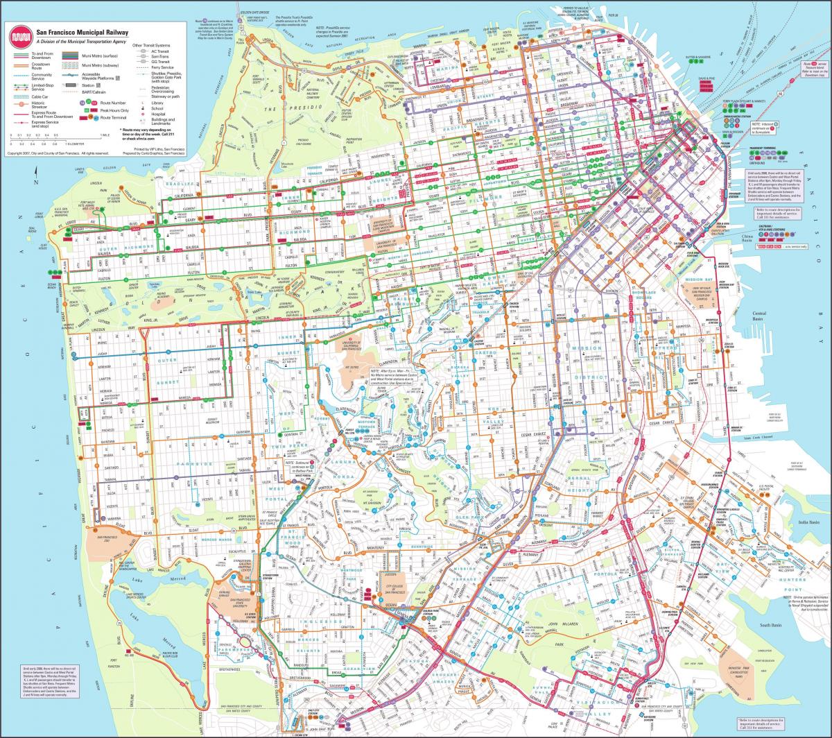 خريطة سان فرانسيسكو البلدية السكك الحديدية