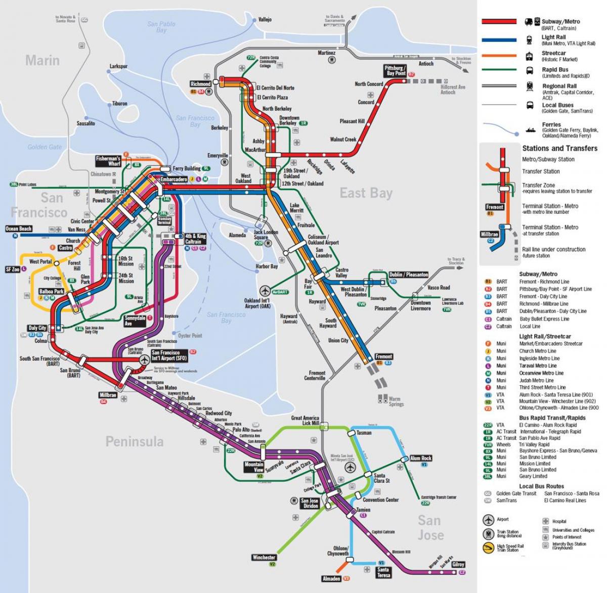 خريطة المواصلات العامة في سان فرانسيسكو
