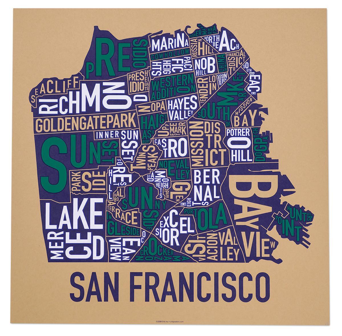 سان فرانسيسكو حي خريطة ملصق