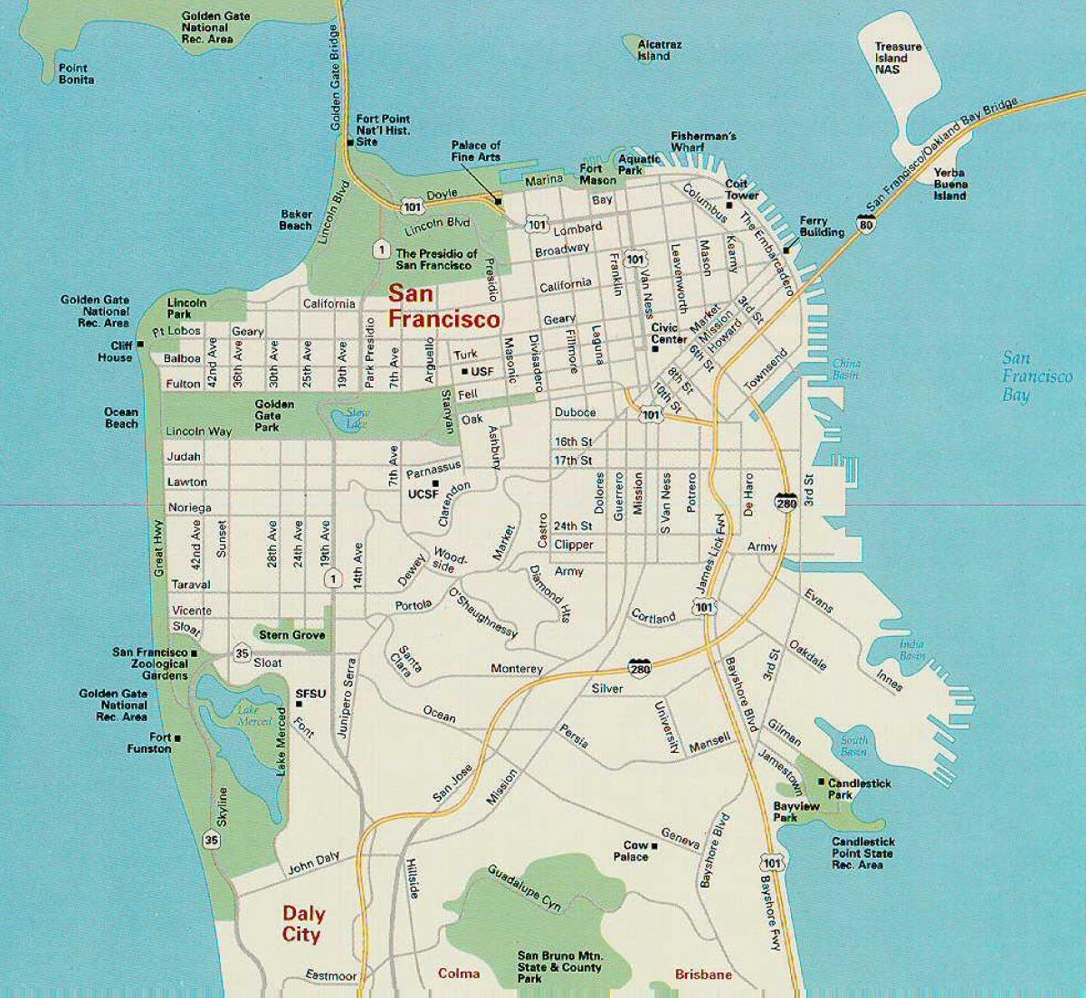 خريطة سان فرانسيسكو مناطق الجذب السياحي الرئيسية