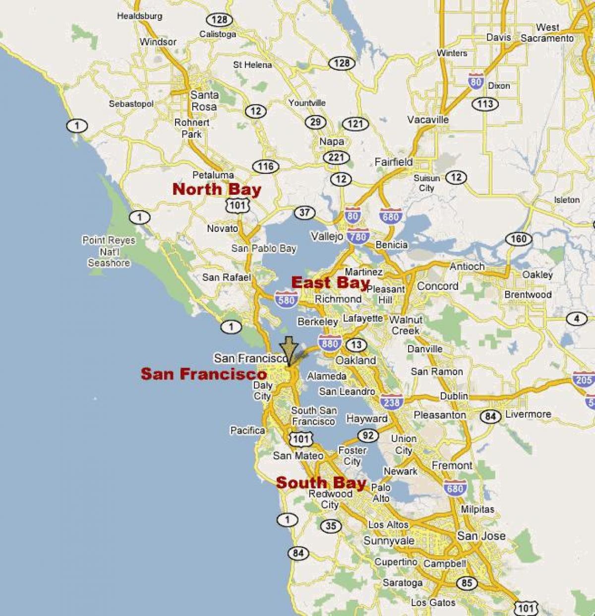 شمال كاليفورنيا منطقة خليج خريطة