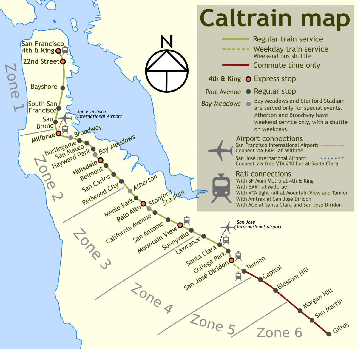 caltrain توقف خريطة
