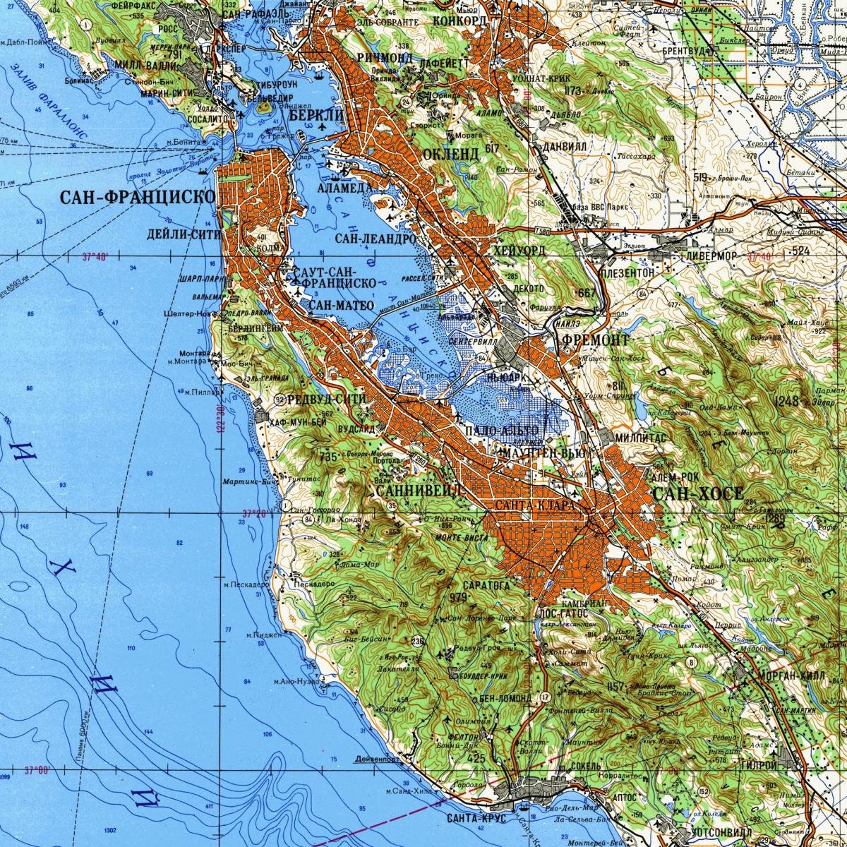 منطقة خليج سان فرانسيسكو خريطة طبوغرافية