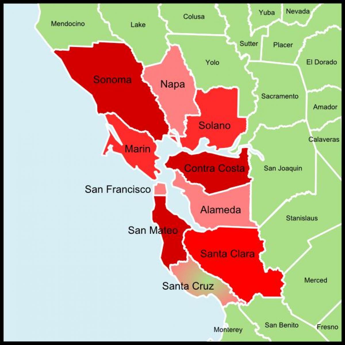 منطقة خليج سان فرانسيسكو في مقاطعة خريطة