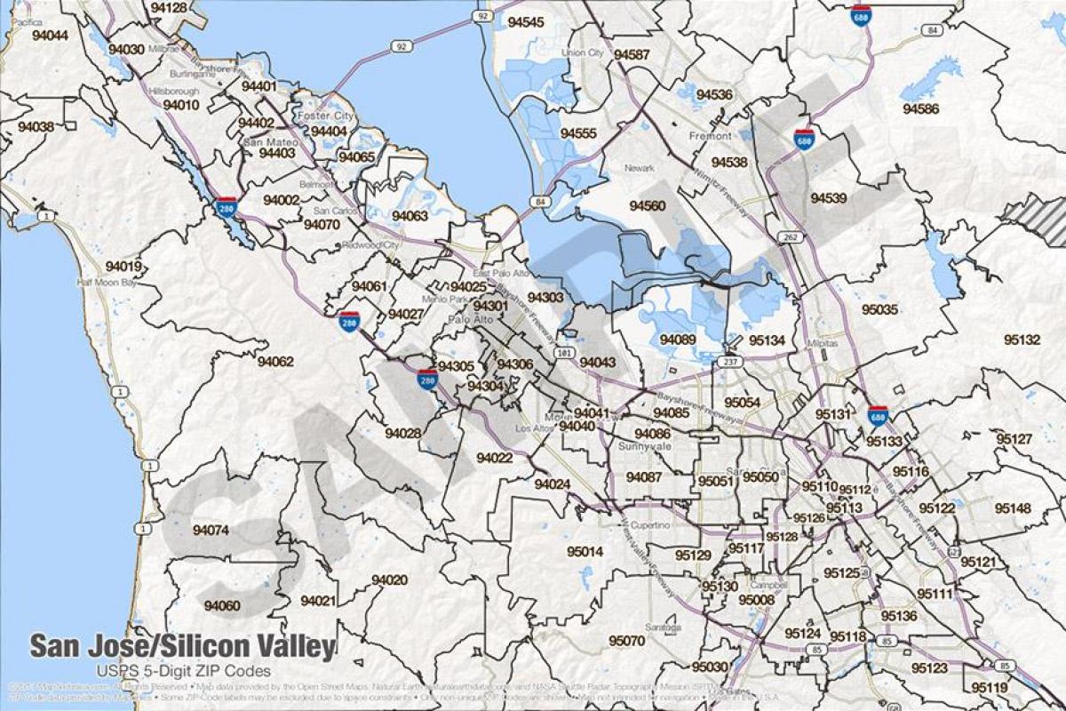خريطة وادي السيليكون الرمز البريدي